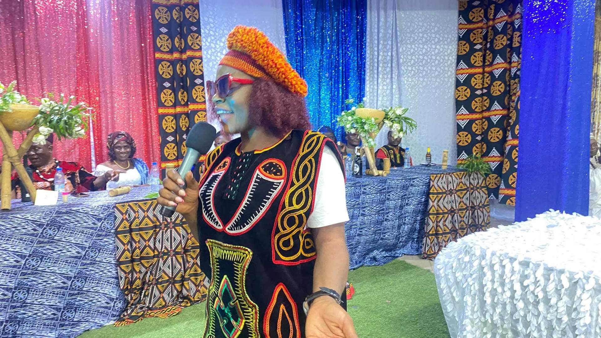 Cultural performance with microphone